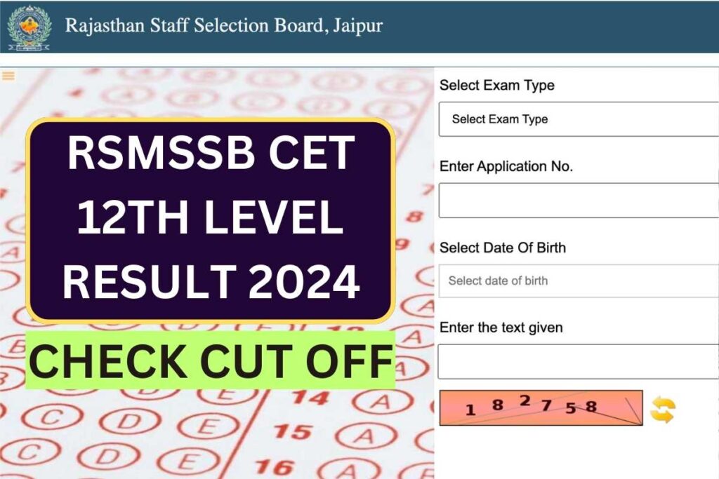 RSMSSB CET 12th Level Result 2024 - Cut Off Marks, Merit List